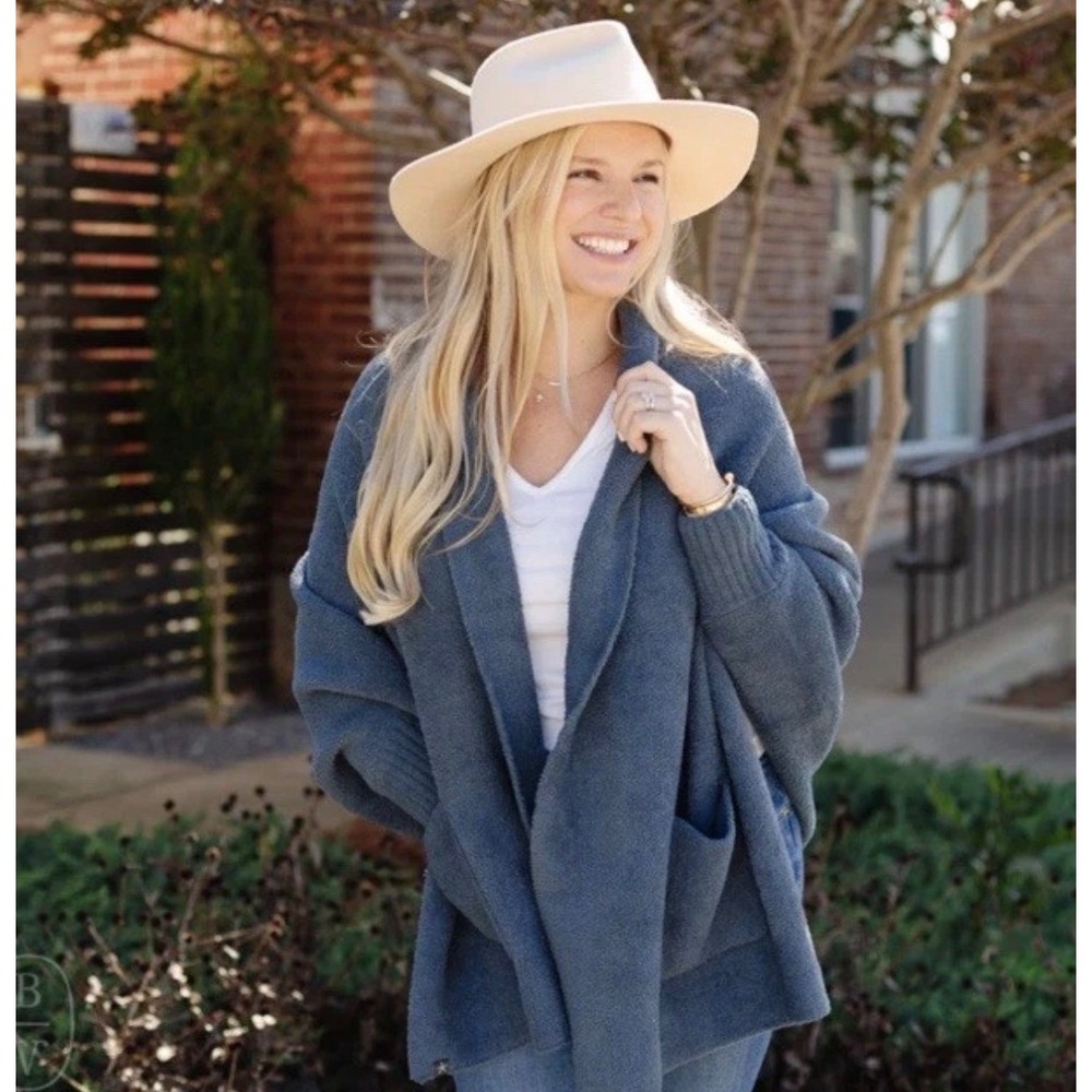 Barefoot‎ Dreams CozyChic Ultra Lite Blanket Wrap Cardigan Blue 2X BDWCU23065